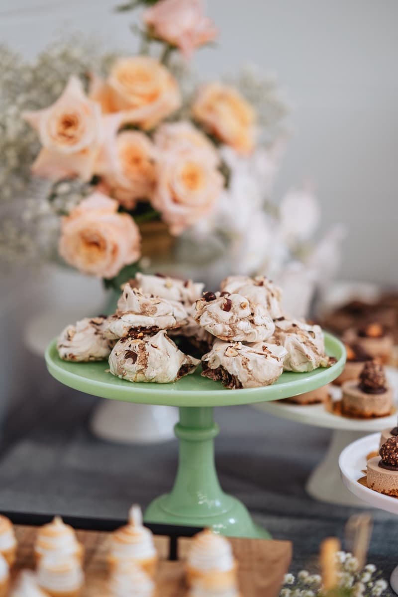 Meringues on vintage green stand by Adelaide caterer Event Gourmet